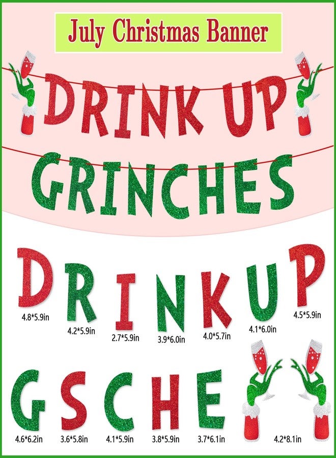 Lukinuo Drink Up Christmas Decorations Red Green Glittery Xmas Banner Green Monster Christmas Banners for Xmas Party Backdrop Decoration - Image 2